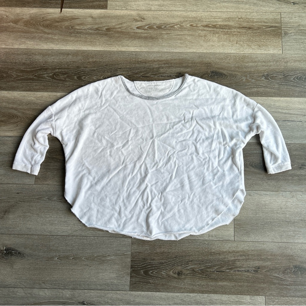 Christina Lehr Sweatshirt Cotton Pull Over Size L White 3/4 Sleeve 100 % Cotton